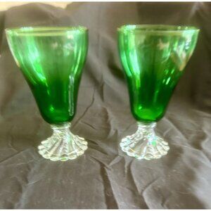 Forest Green Small Sherbert Crystal Footed (2) 5" T  Drinkware